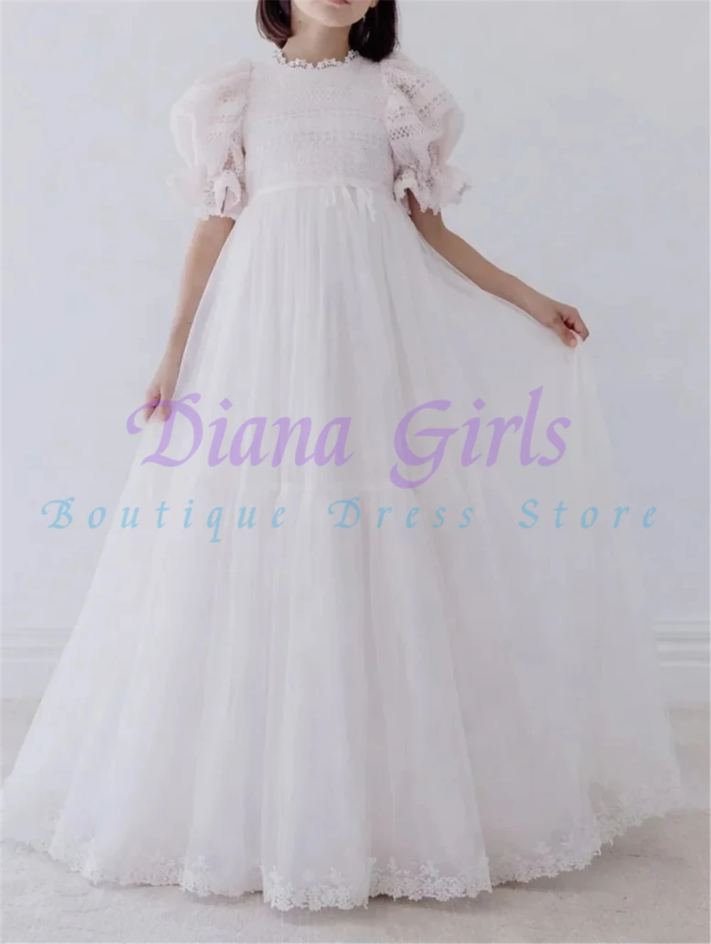 Elegantes Blumenmädchenkleid aus rosa Tüll mit Flausch für Hochzeit, Ballkleid mit Rüschen, florales Kleinkind-Festkleid, Kindergeburtstagskleid. – Detail 1