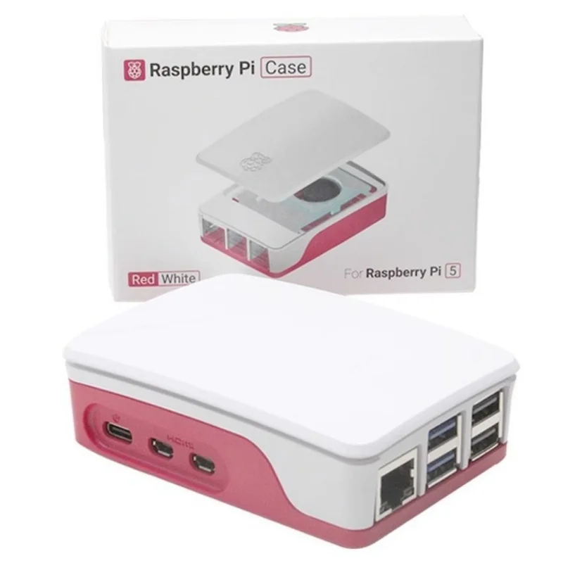 Raspberry pi 5 case, vermelho, branco, abs shell com controle de temperatura, ventoinha, empilhamento, para rpi 5 pi5