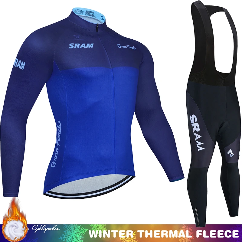 

SRAM Men's Cycling Clothing Winter Thermal Fleece Bib Shirt Long Sleeve Jersey Cycle Sets Road Bicycle Termal Triathlon Bikes