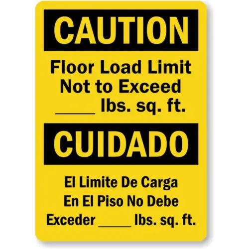 Bilingual Floor Load Limit Aluminum Weatherproof  Sign-Aluminum
