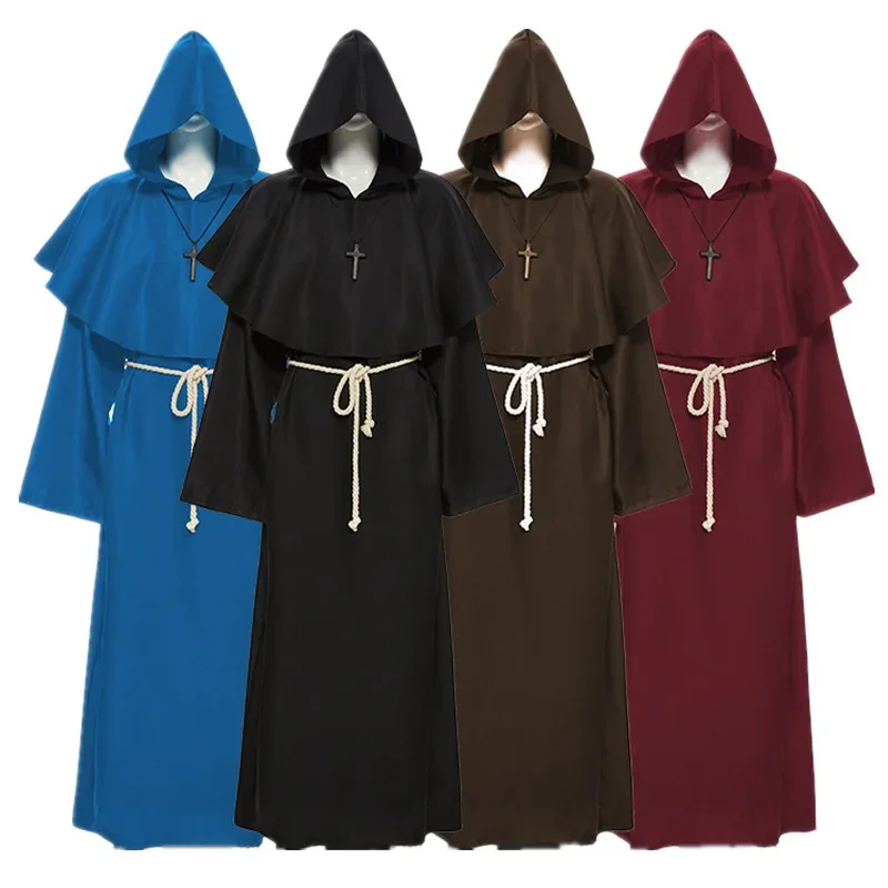 Wizard Costume Cosplay Medieval Hooded Robe Costume Monk Friar Robes Priest Costume Ancient Clothing Christian Suit