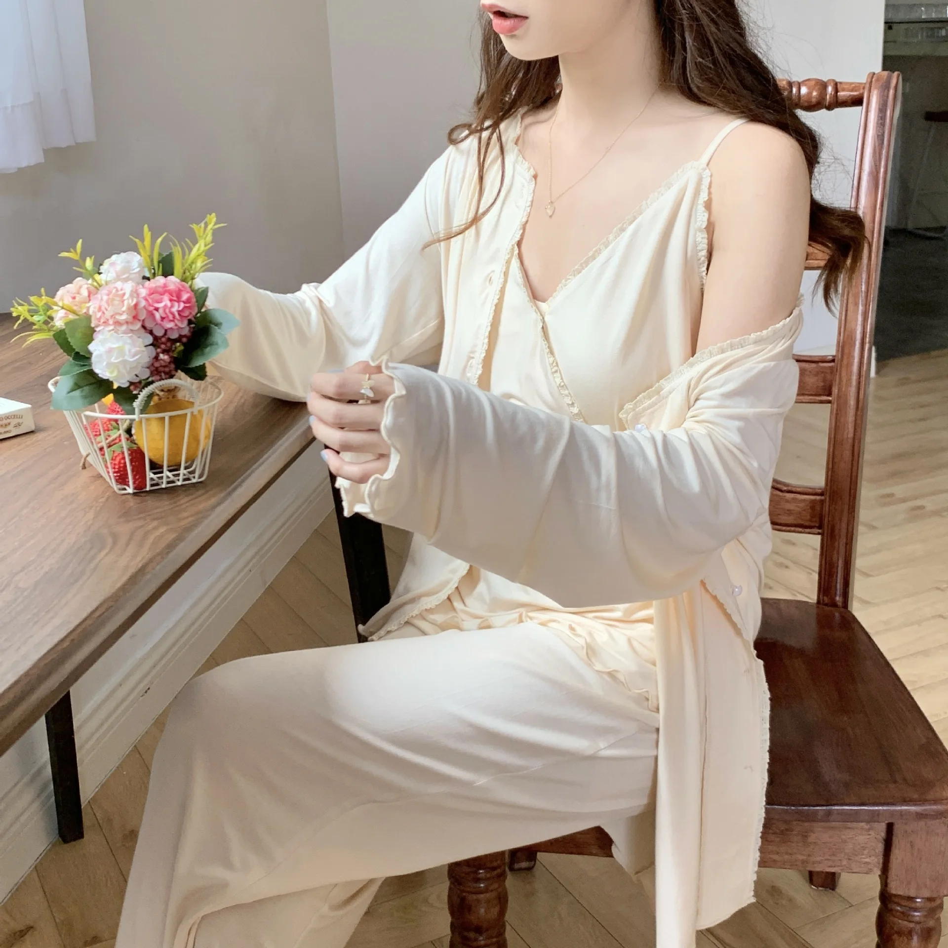 3PCS/Set Modal Maternity Nursing Sleepwear Breastfeeding Nightwear for Pregnant Women Pregnancy Breast Feeding Pajamas Suits