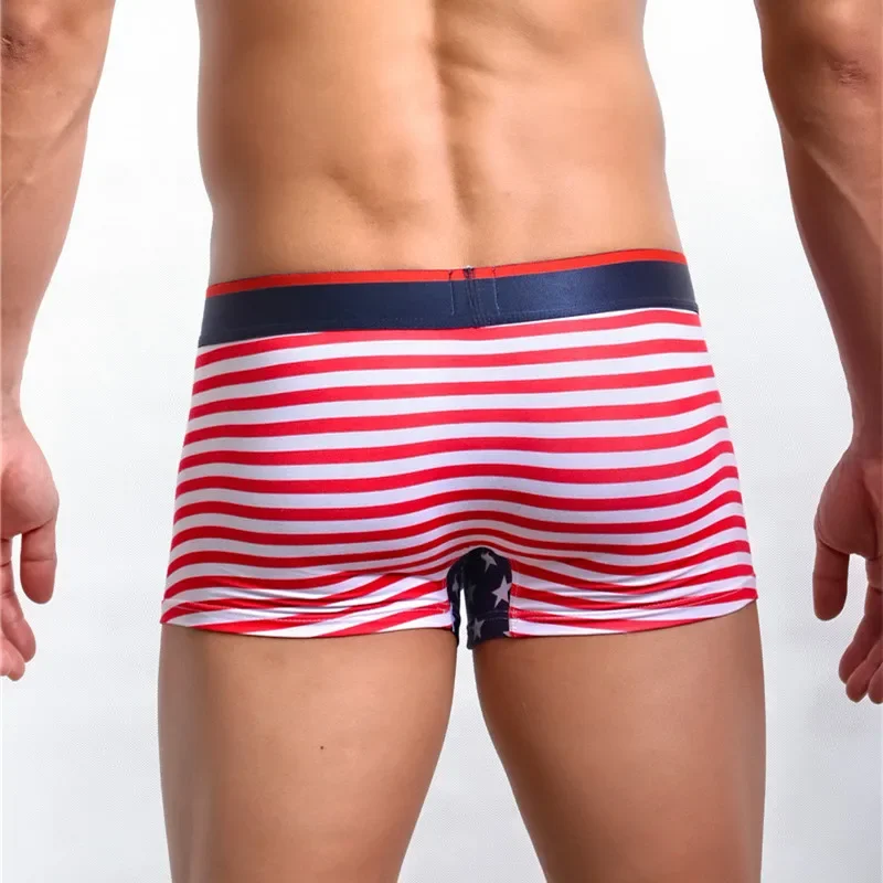 Ropa interior Sexy para hombre, Bóxer con bandera De EE. UU., a rayas, transpirable, con suspensorio De estrella, Bermudas, pantalones cortos De