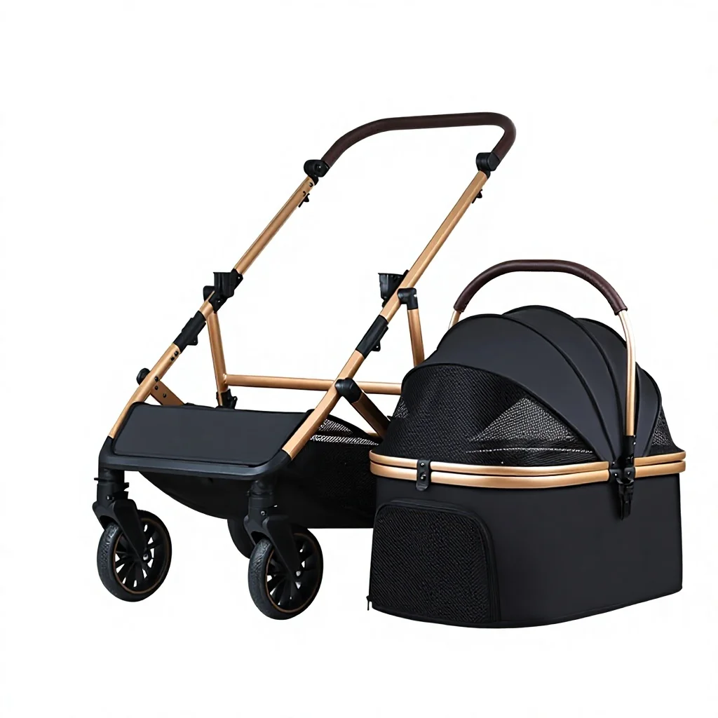 Metal Pet Stroller Lightweight Portable Foldable Dog Cat Carrier for Medium/Small Dogs & Cats