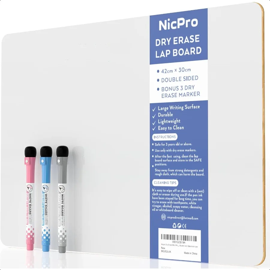 

12 x 16 inches Lapboard Small Dry Erase Lap Board Double Sided with 3 WaterBased Pens Learning Mini Whiteboard Portable for Kid