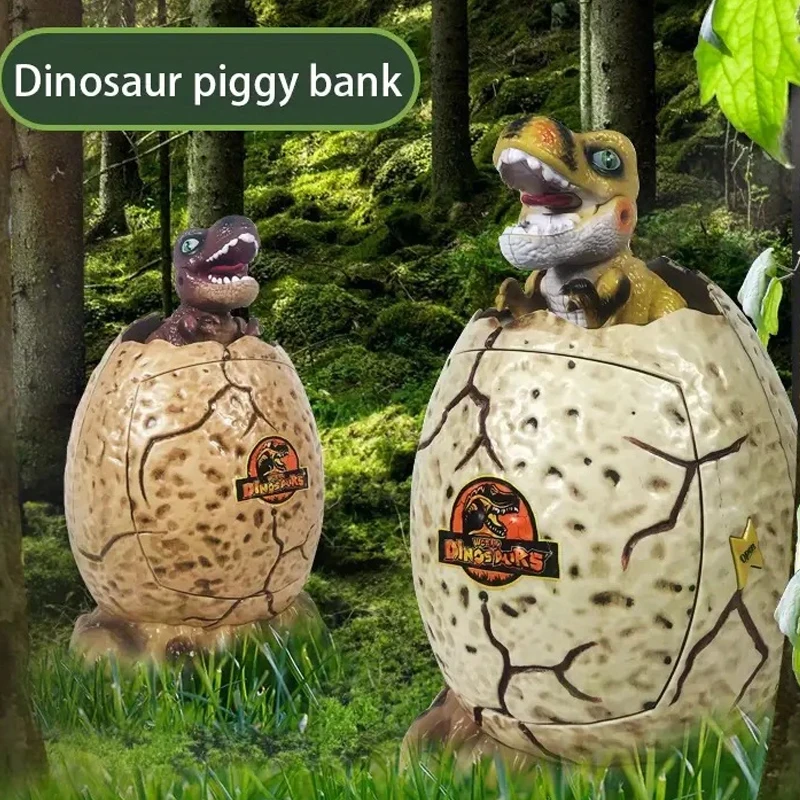Children's Password Lock Fingerprint Illuminated Music Automatic Roll Up Dinosaur Egg Base Piggy Bank, Dino Toys Gifts for Boys