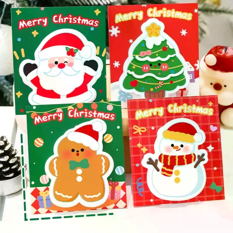 5Pcs Christmas Santa Claus Snowman Tree Shaped Sticky Notes Cartoon School Supplies Kawaii Memo Pad Students Stationary Gifts