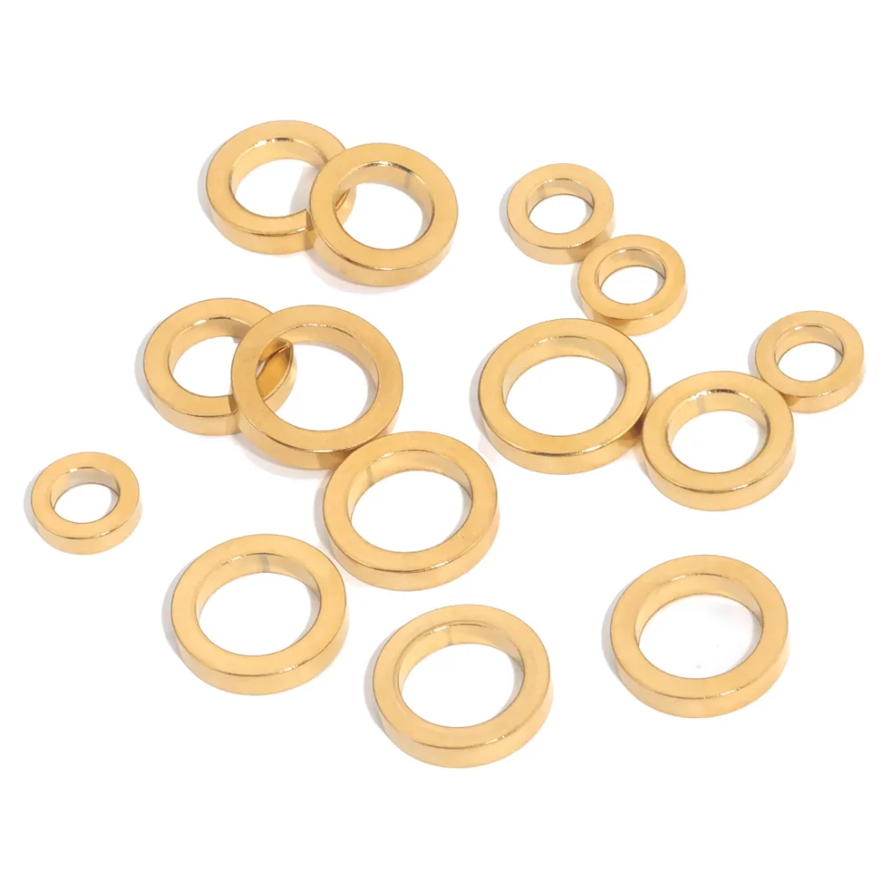 10pcs/lot Stainless Steel PVD Plated 18K Gold Round Big Hole Bead Loose Spacer Circles Beads for DIY Jewelry Making Wholesale