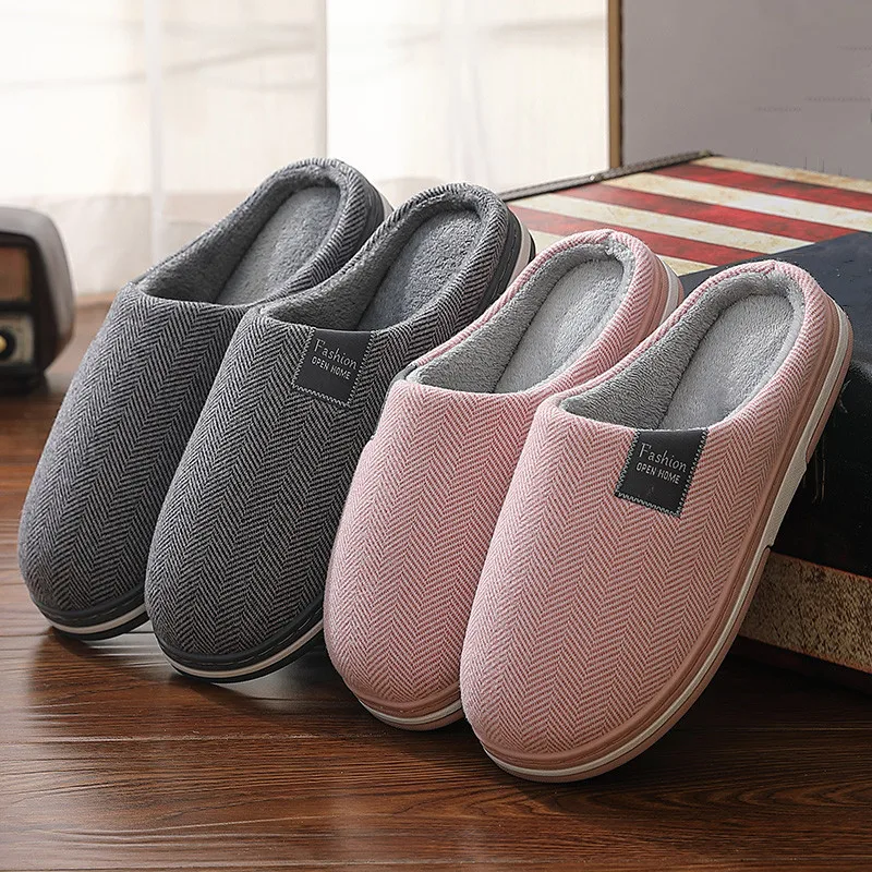 

Big Size Women Winter Home Slippers Casual Shoes Men Non Slip Soft Warm Flats House Slides Indoor Bedroom Couples Floor Slipper