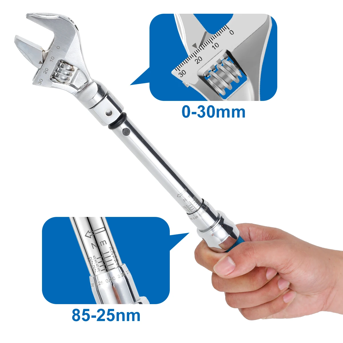 Digital Adjustable Torque Wrench Steel 5-25 NM 30mm Steel Open End Torque Wrench Head Torque Wrench Hand Tool for Bicycle Car