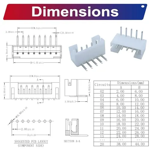 Jst Connector Kit, Ph2.0 Dip Header Jst 2Mm Pitch JST-PH Side Type Haakse Header (PH2.0-DIP-R/A)