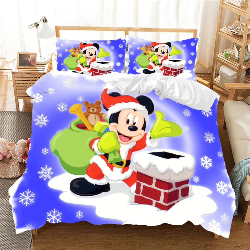 Disney Mickey Minnie Christmas Bedding Set Duvet Cover Children Bed Set King Size Bedding Set Christmas Gift