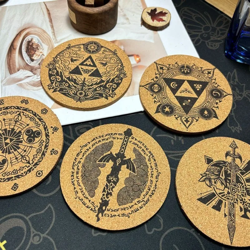 Zelda Coaster Cartoon Anime Round Wooden Mat Coffee Cup Tea Cup Drink Holder Non-slip Cork Coaster DIY Desktop Decorative Gifts view 4