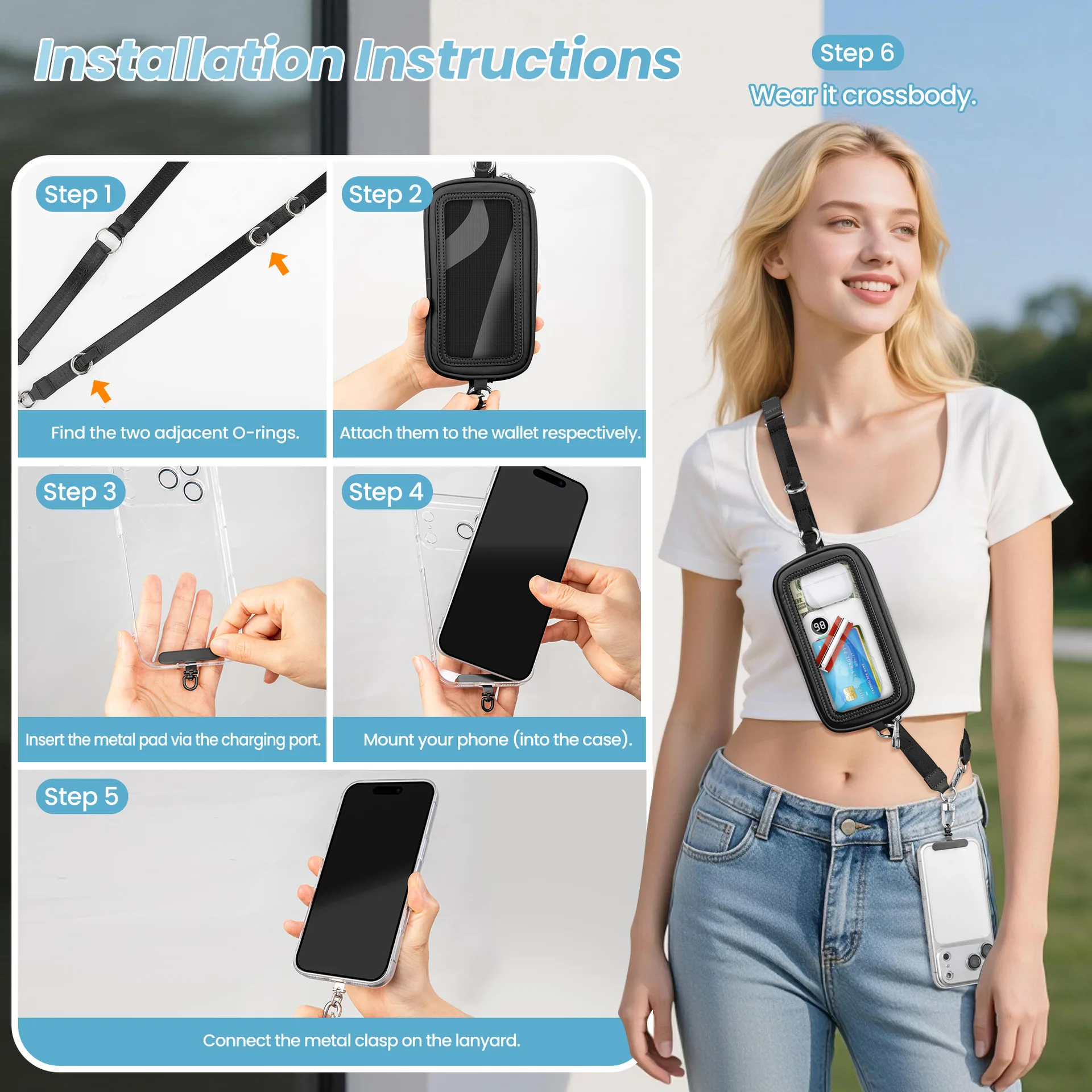 2‑in‑1 Detachable Crossbody Phone Purse Touch Screen Design Card Holder Wallet Bag Adjustable Wide Strap Casual Shoulder Bags