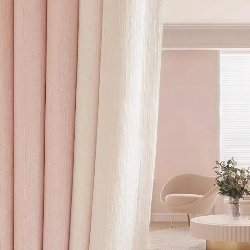 

Popular French Romantic Pink Chenille Curtains Fully Shaded Bedroom Luxurious Living Room and Luxurious Feeling Curtains Custom