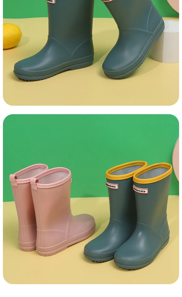 Kurze, wasserdichte Regenstiefel für Jungen und Mädchen, rutschfeste, weiche Gummischuhe für Babys, bequeme, einfarbige Freizeitschuhe für Kinder, die sich leicht anziehen lassen, Wasserschuhe für Kinder. – Detail 7
