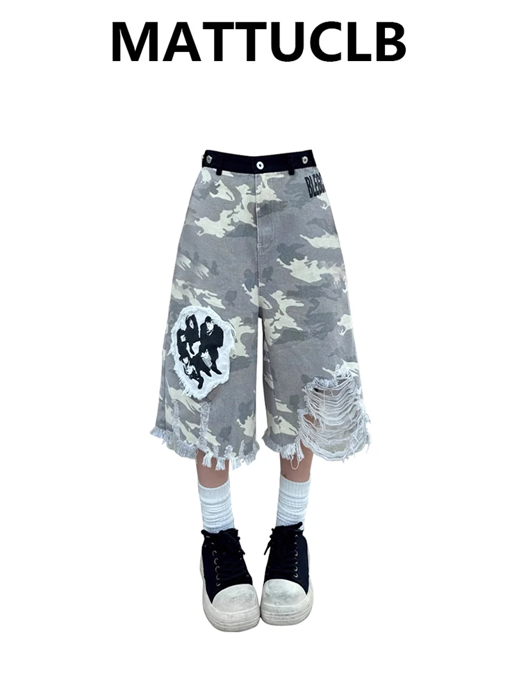 

Summer Women Japanese Harajuku Camouflage Ripped Jorts Shorts 2000s Low Rise Pants Y2K Streetwear Hip-pop Cyber Punk Kpop Gyaru