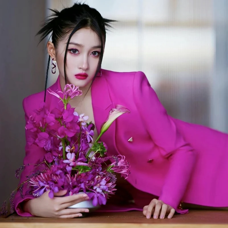

Ele Pink Suit Jaet And Set Rich Girl Lady Sle High Quali Vintage Feel Women's Faion Polyester Fiber