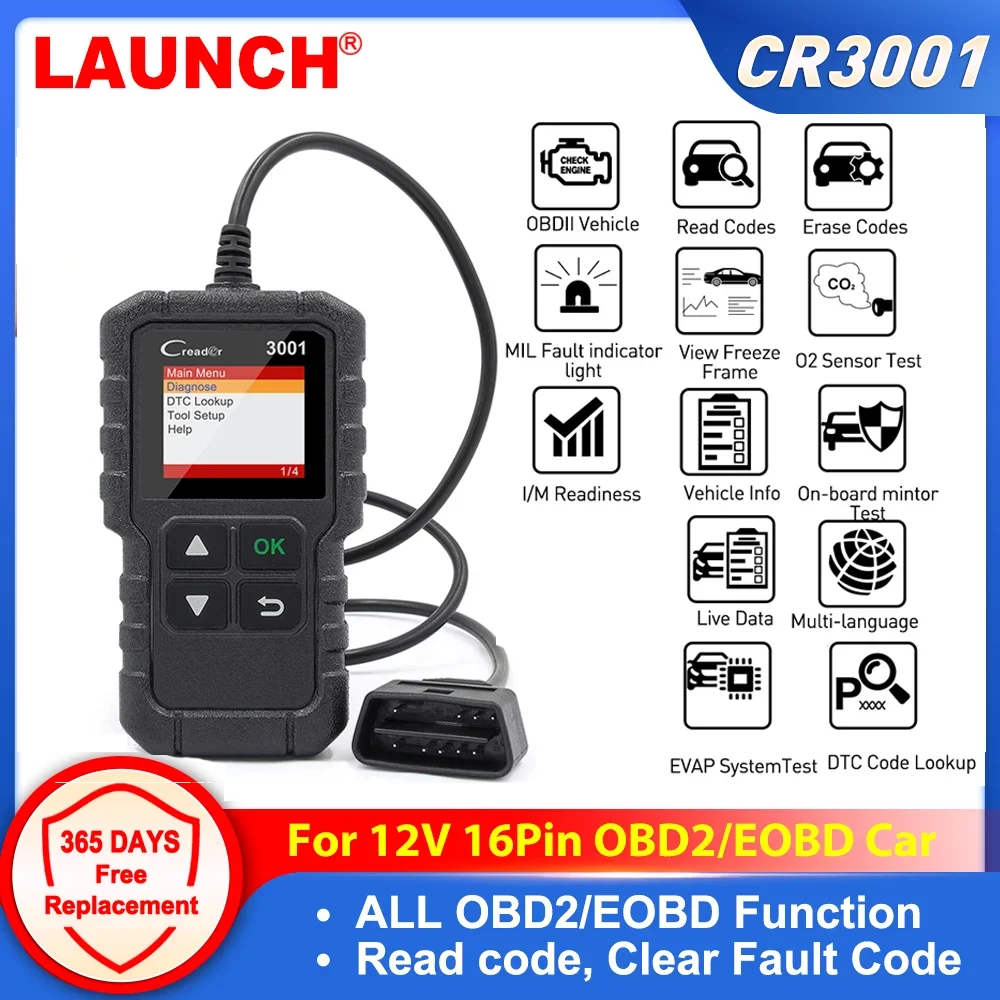 LAUNCH X431 CR3001 Code Reader Support OBDII / EOBD Creader 3001 OBD2 Car Diagnostic Tools Professional OBD 2 Scanner PK ELM327