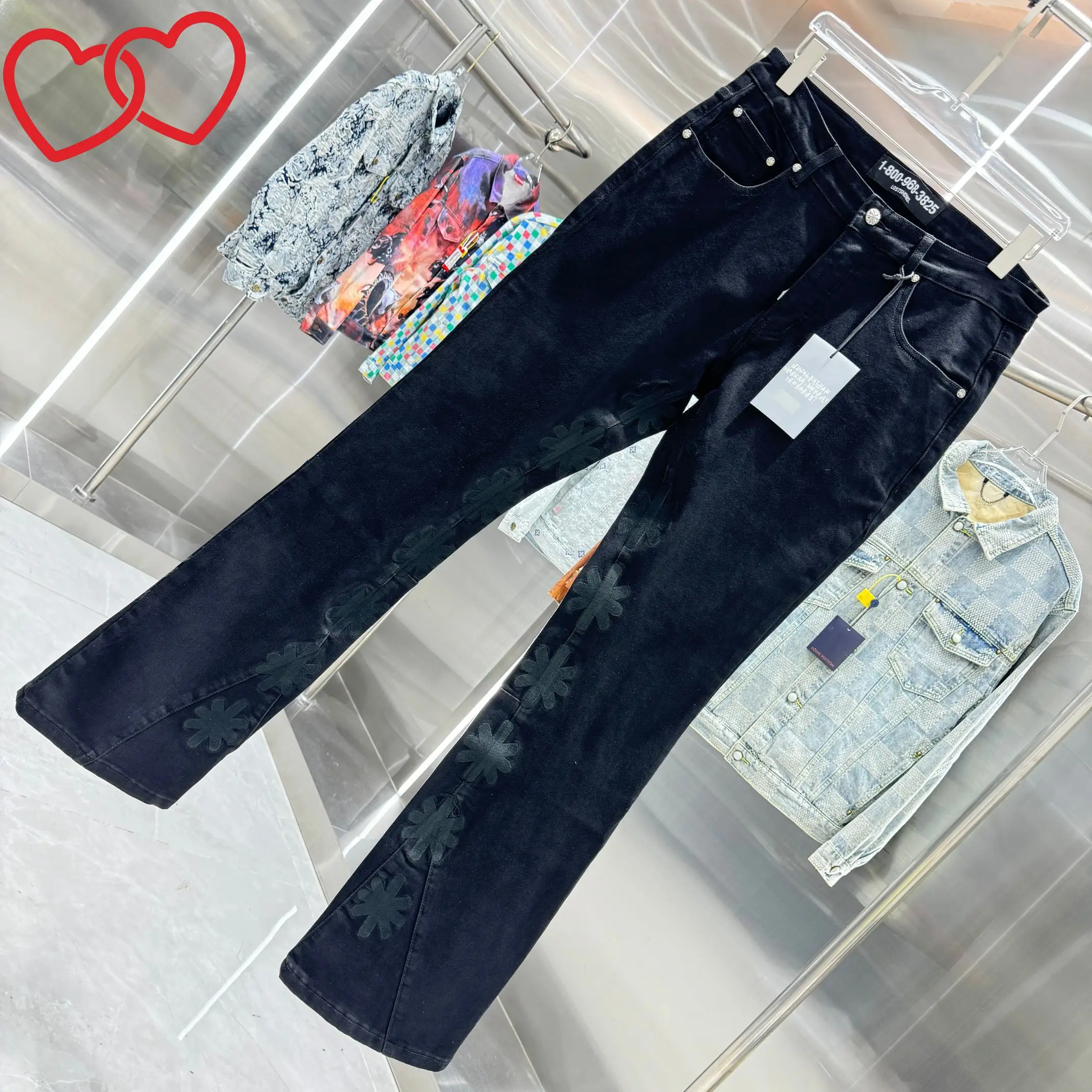 

Best Quality Black Logo Embroidery LOSTSHDWS Jeans Men Women Casual Fashion Unisex Spliced Denim Pants LOST SHDWS JEANS