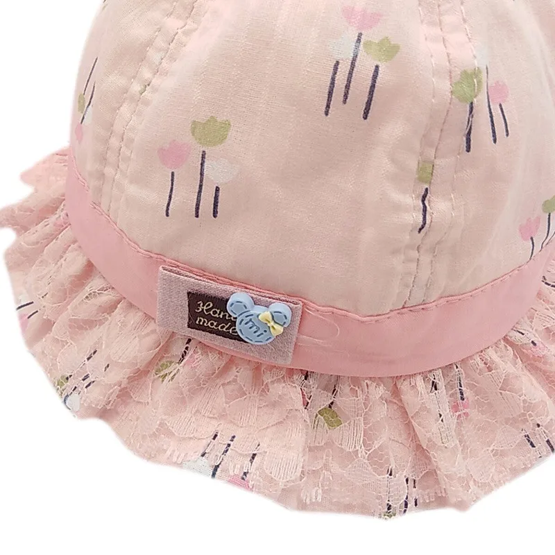 Baby Summer Bucket Hat Lace Bow Floral Print Newborn Cap Cotton Toddler Sun Hats Infant Bucket Cap Accessories