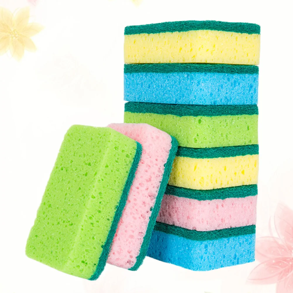 

8pcs Colorful Double Sided Scouring Pad Sponge Cleaning Dishcloth Dishes Bowl Scrubber for Kitchen Cleaning Sponge