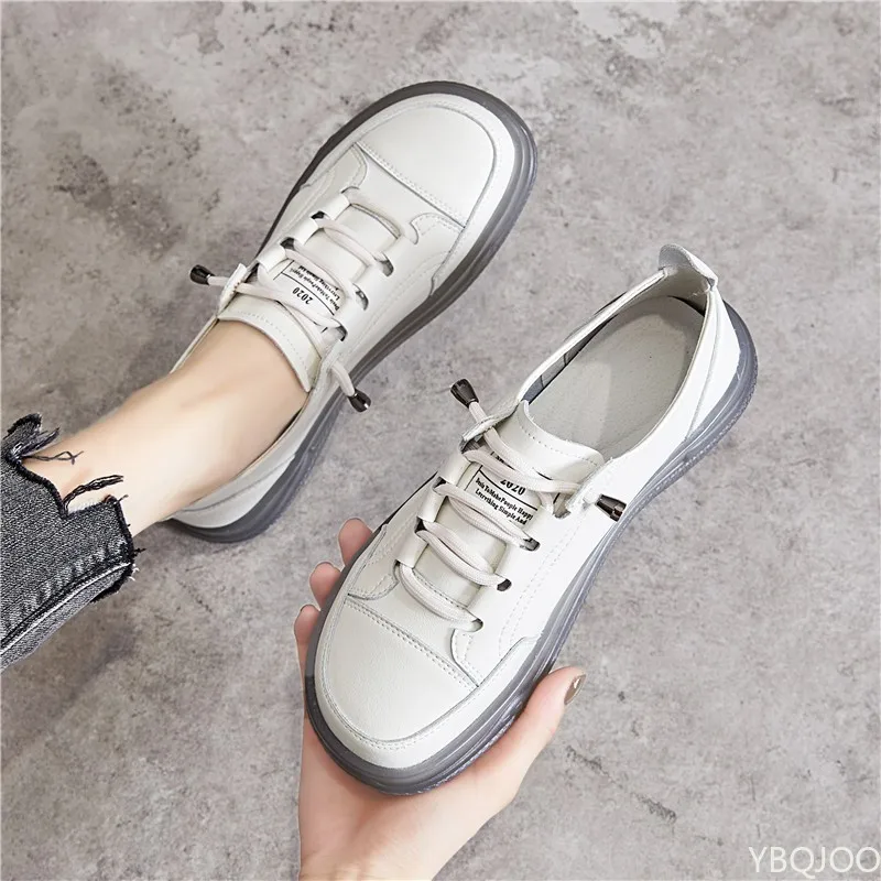 Genuine Leather Women's Flat Sneakers Large Size 35-41 Autumn Vulcanized Shoes Ladies Casual Shoes Comfortable Flats