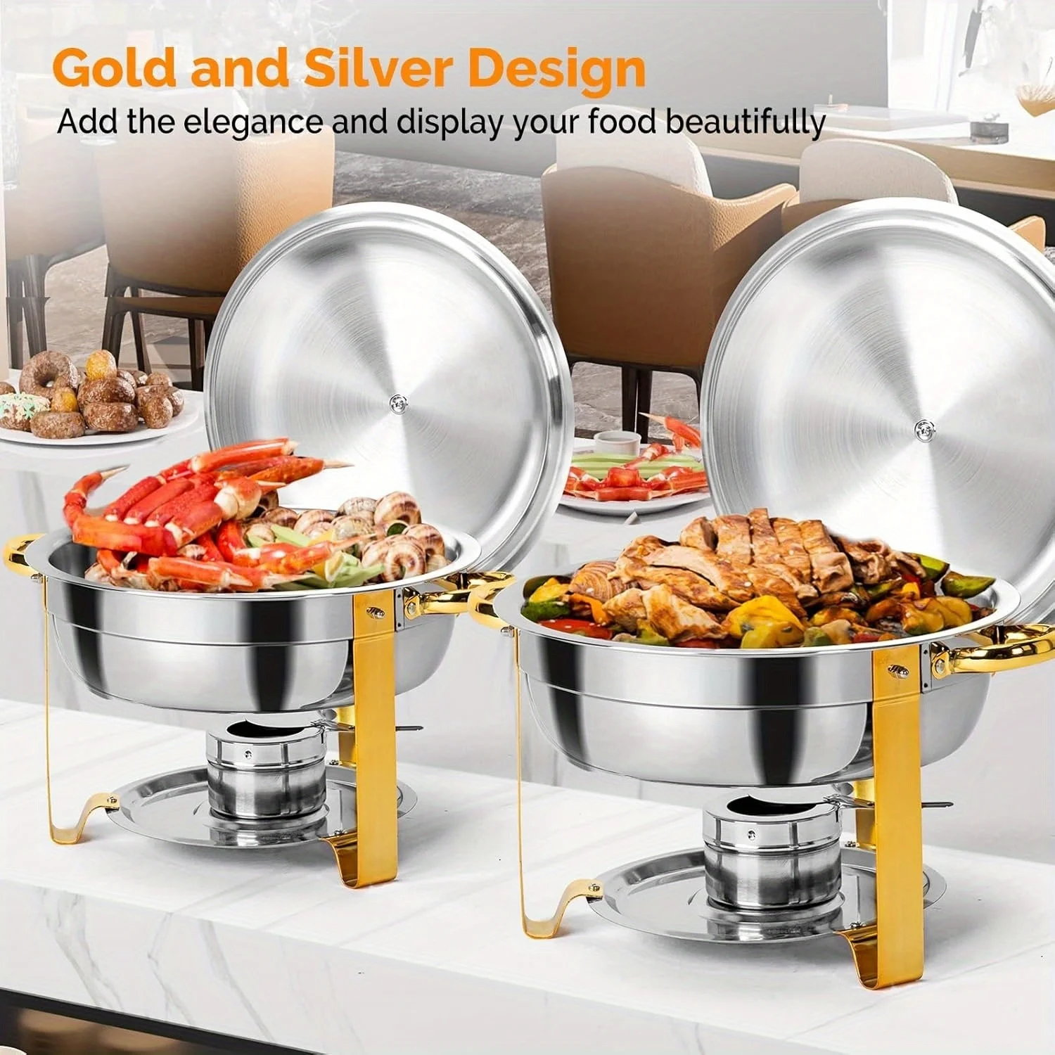 Fogão circular de buffet de aço inoxidável com isolamento banhado a ouro, conjunto de fogão redondo pequeno comercial, fogão de café da manhã de restaurante