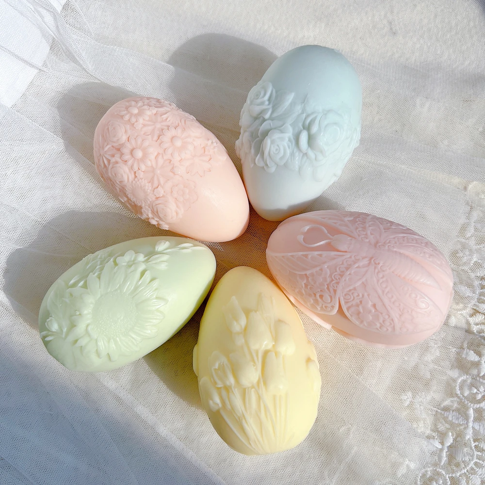 Oval Floral Silicone Mould Sunflower Egg Candle Mold Butterfly Soy Wax Molds Home Decor