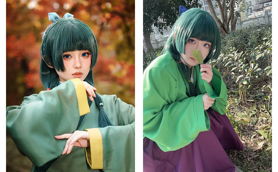 Anime Maomao Cosplay Perücke, 50 cm lang, dunkelgrün, Mao Mao Perücken, hitzebeständiges Kunsthaar, Maomao Cosplay Perücken – Detail 1