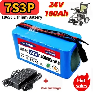 Batería de litio de 24V 100Ah para sillas de ruedas | 7S3P 18650 100000MAH PACK recargable | con 29.4V 2A Cargador rápido 10 mejores ventas batería de silla de ruedas de litio de 24 V - №5