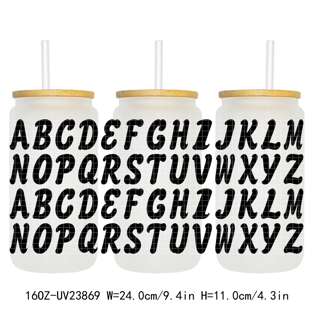26 Colorful Alphabet Letter UV DTF Stickers High Quality Ready To Apply Cup Wrap For 16OZ Libbey Glass Can Tumbler Mug DIY Craft