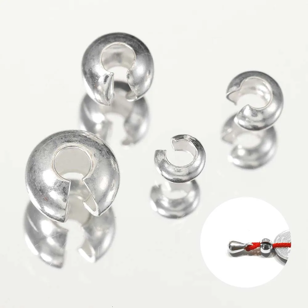 10pcs 925 Sterling Silver Open Round Fastener Crimp End Caps Cover Clasps Leather Rope Fold Clip Beads Charm for Jewelry Making