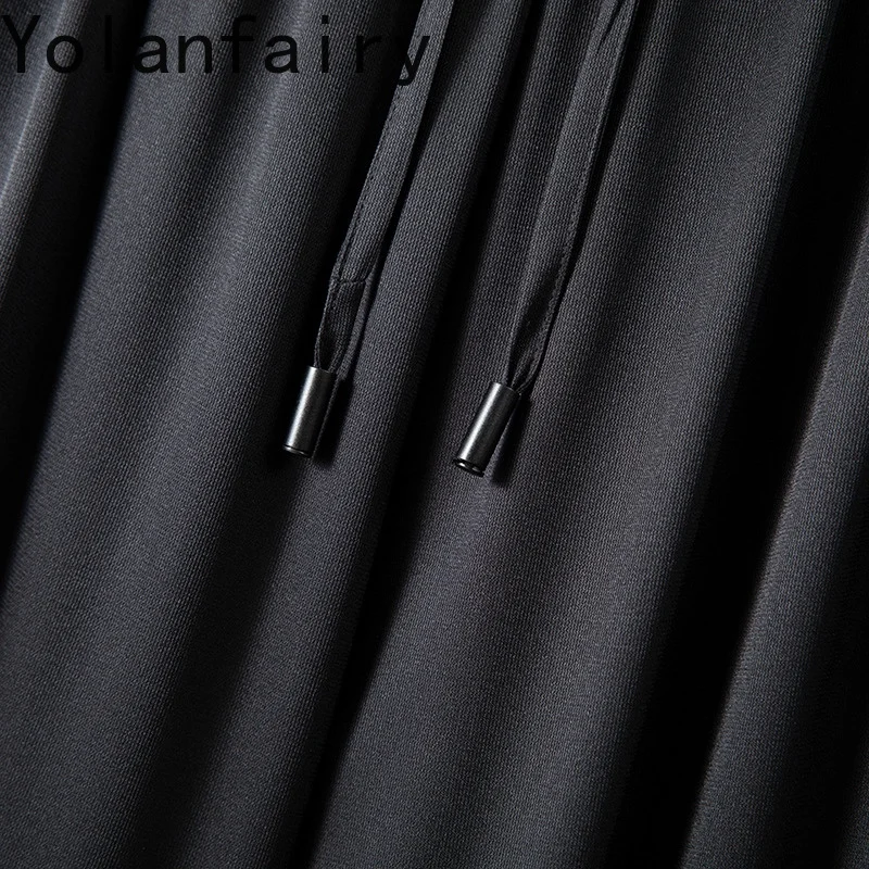 YOLANFAIRY 93% Mulberry Silk 7% Spandex Wide Leg Pants Woman Summer High Waist Smooth Satin Pants Trousers Black Pants De Mujer
