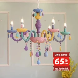 Crystal Chandelier Children Room Macaron Color Candle Lamp Lustre Cristal Creative Fantasy Girl Princess Luminaire Light