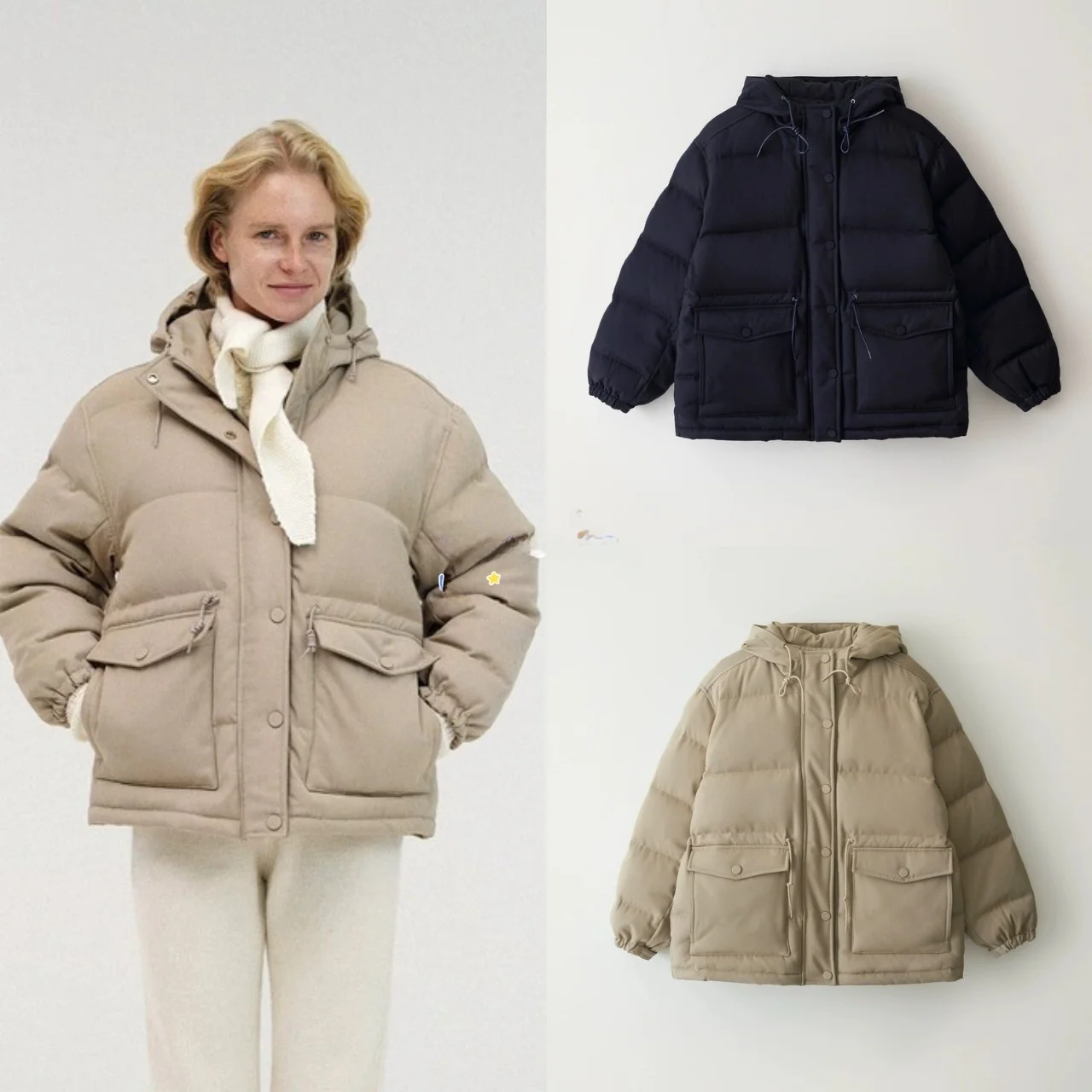 

Winter New Women's Goose down Jaet Coat Warm Hooded Nylon Fabric Zipper Closure Long Sve Regular Fit Commute Sle