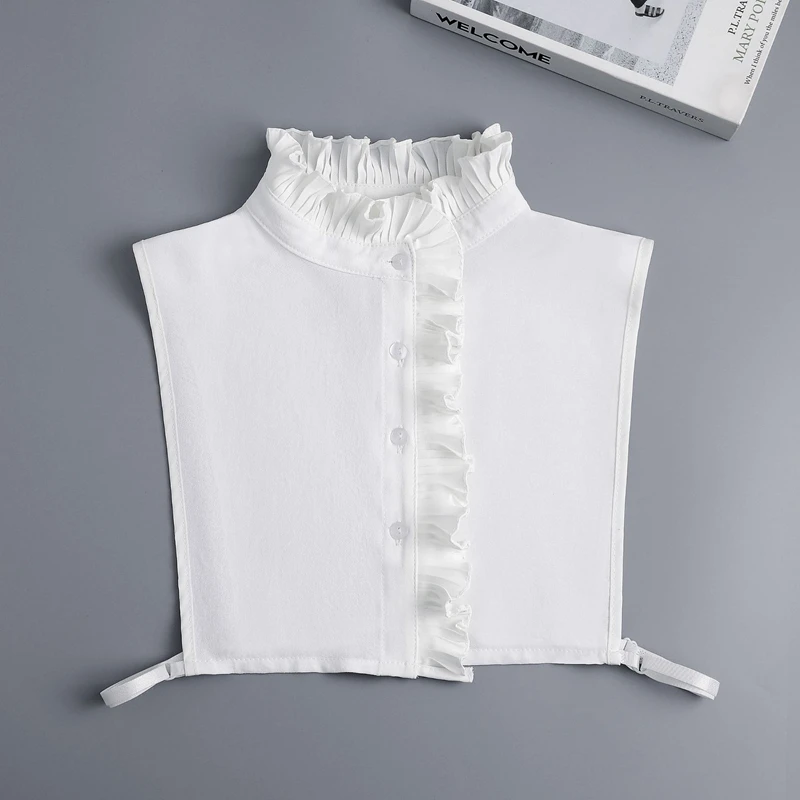 Blusa con cuello levantado desmontable, media camisa de Color sólido, suéter con cuello decorativo con volantes, Top con cuello falso, accesorio de ropa