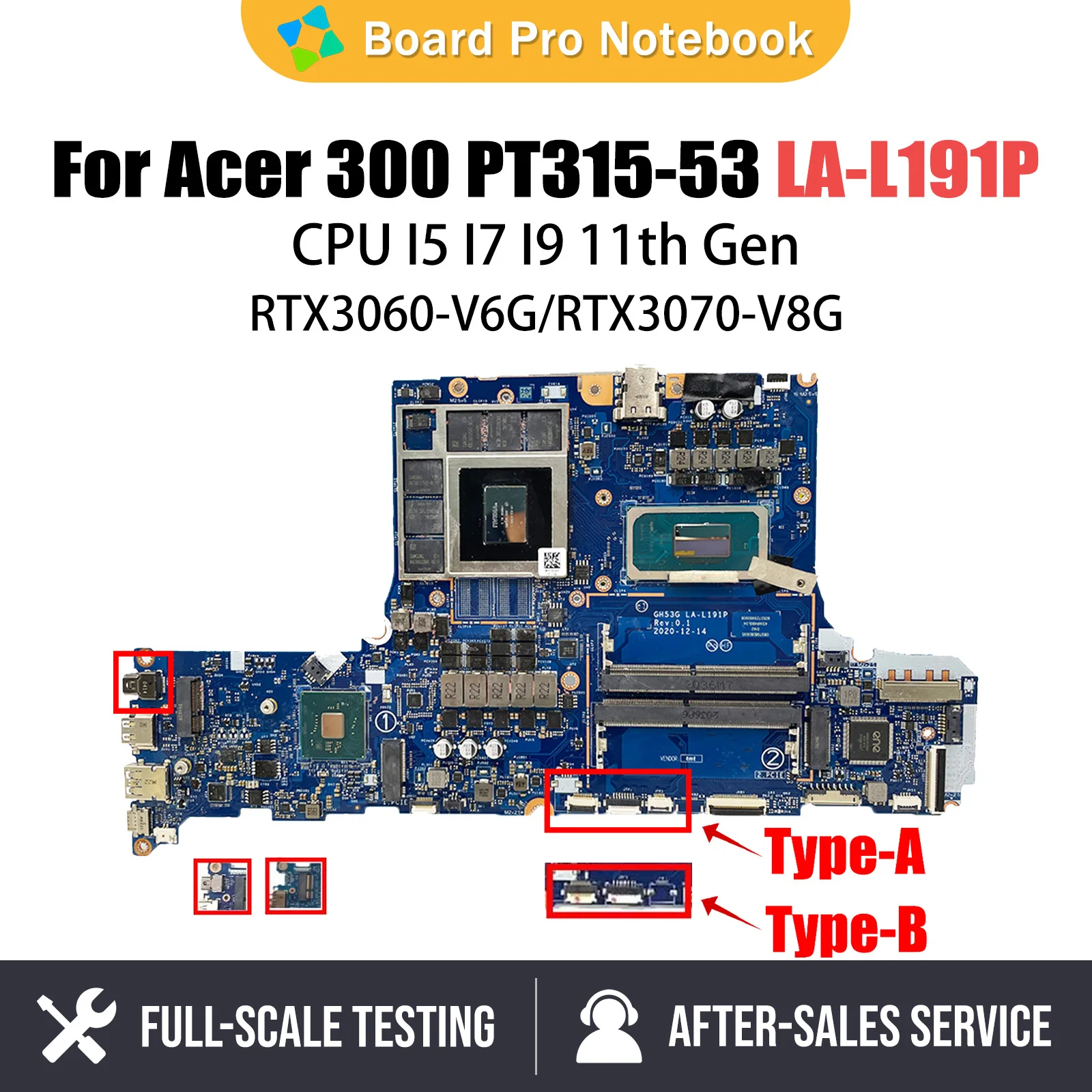 

LA-L191P Mainboard For Acer 300 PT315-53 Laptop Motherboard With I5 11th Gen CPU RTX3060-6G 100% test