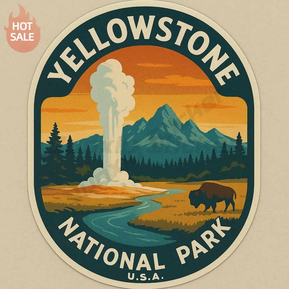 Yellowstone National Park USA RV Retro Travel Adventure Wanderlust Sticker For Car Body Waterproof Vinyl Decal Vehicle Decor