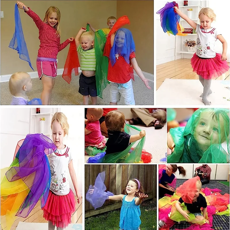 24Pcs Kids Juggling Scarves Dance Music Scarves Colorful Scarves Movement Scarves Rhythm Scarves For Children Movement