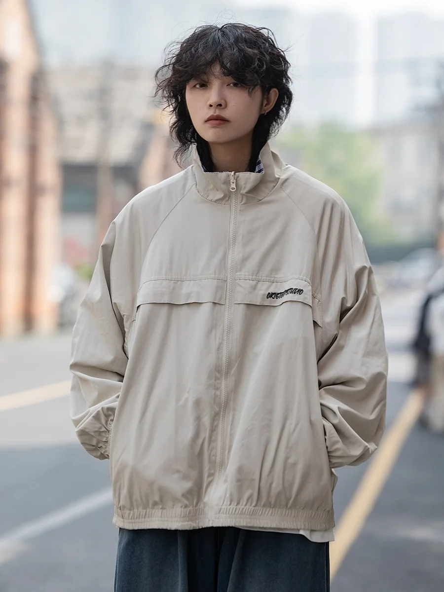 

Ретро-японская рабочая куртка для мужчин, весенне-осенняя, с отложным воротником, свободного кроя, в клетку, повседневная, модная верхняя одежда