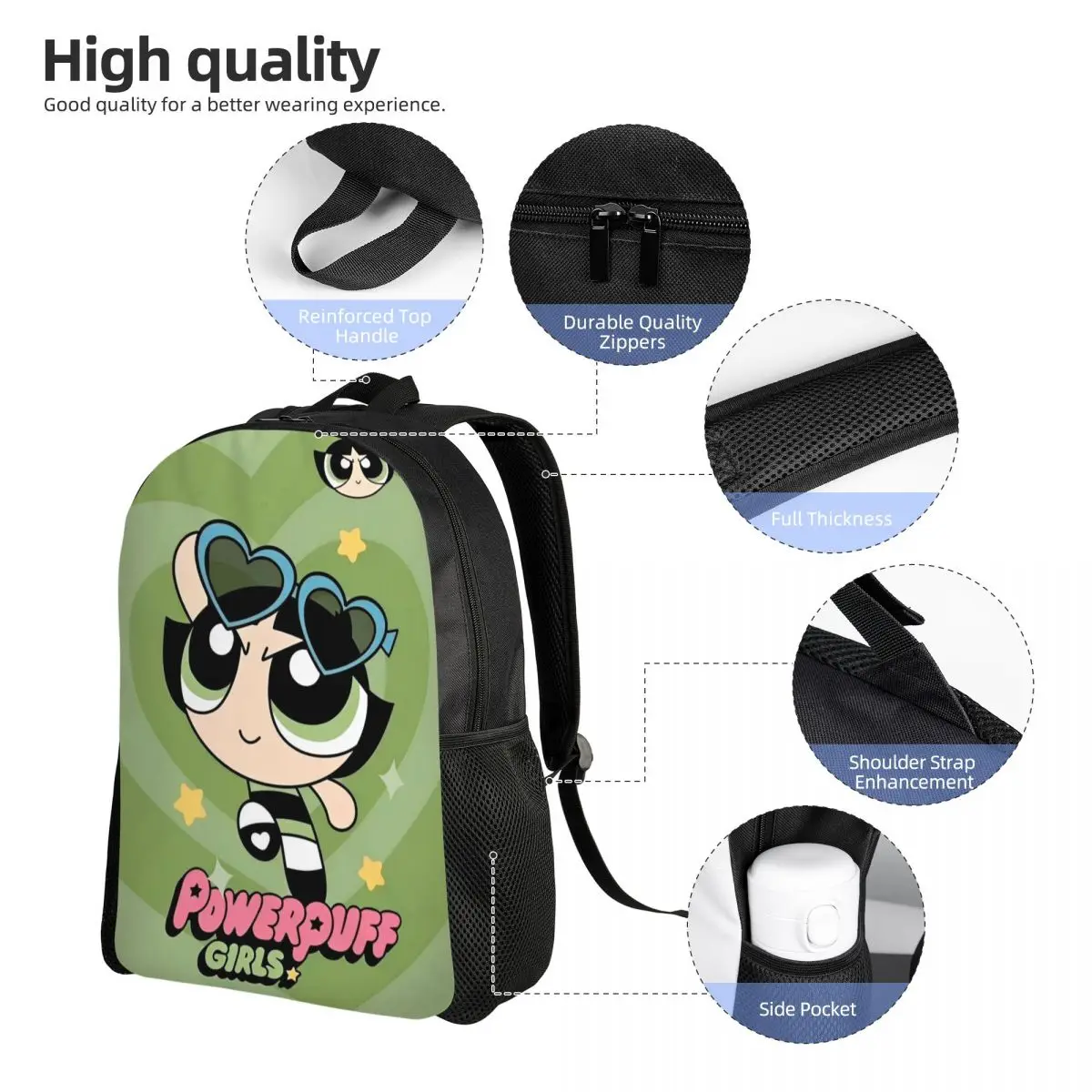 حقيبة ظهر كارتونية لطيفة للفتيات من P-Powerpuff للرجال والنساء المراهقات والأعمال التجارية Daypack حقائب من القماش الكتاني هدية #5