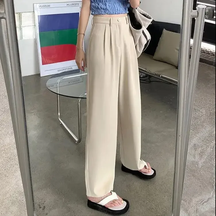 High-Waisted Draped Women's Casual Trousers Bell Bottoms Elegant Loose-Fit Slimming Straight-Leg Pants Autumn Korean Style