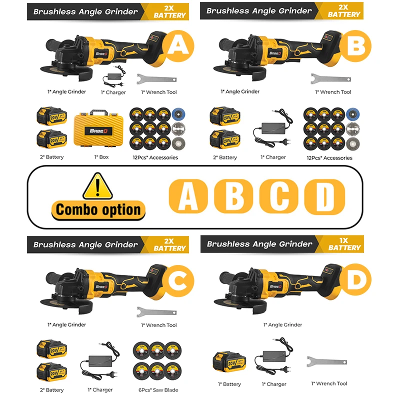 BABEQ M14 125MM Brushless Angle Grinder 20V Lithium-Ion Battery Machine Cutting Cordless Electric Angle Grinder Power Tools