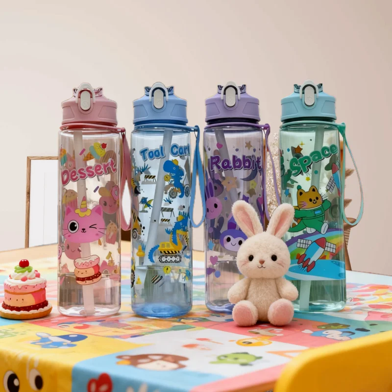 

Convenient 750ml Water Bottle Printed Cartoon Portable Straw Cup Leakproof Large Capacity Sports Cup Outdoor Travel Gym Sports