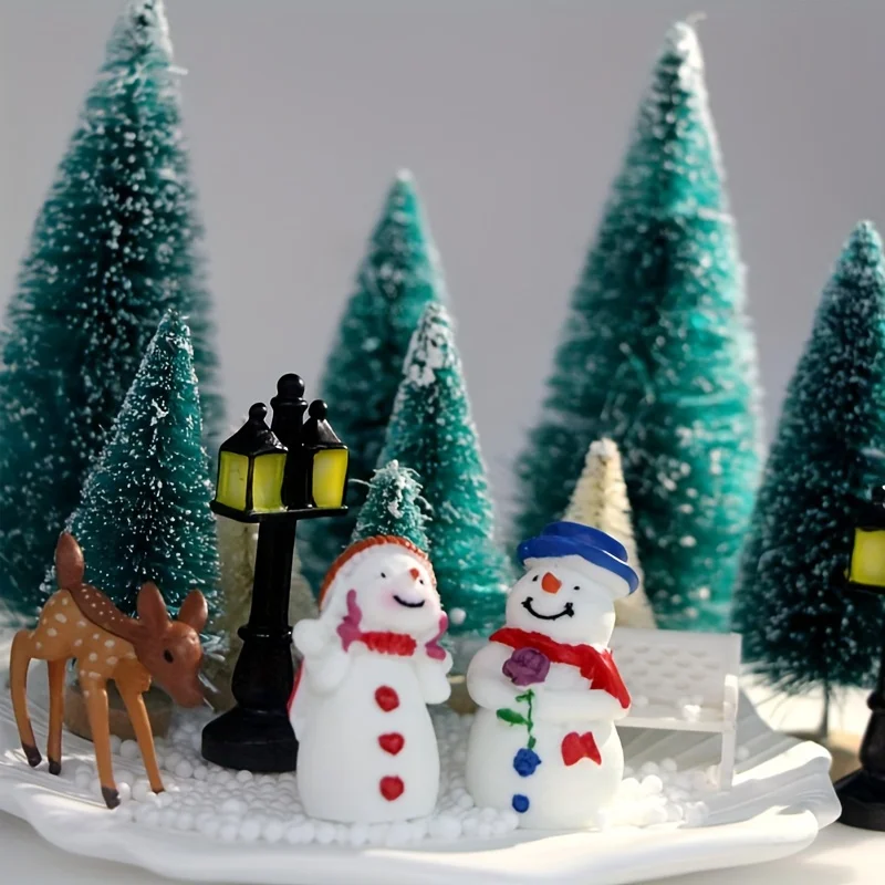 12pc künstliche Mini-Weihnachts baum Sisal bäume mit Holz basis Flaschen bürsten bäume für Weihnachten Tischplatte Dekor Winter Ornamente – Detail 3