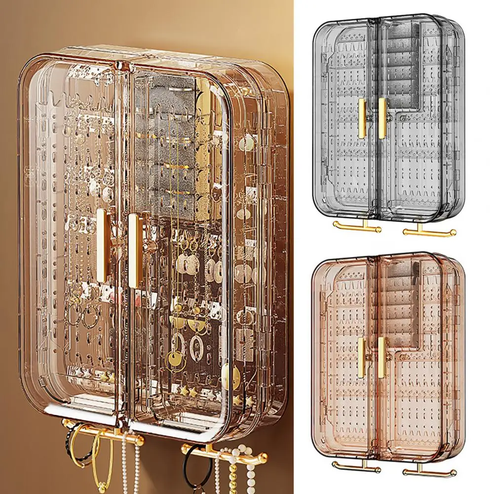 Jewelry Display Cabinet Transparent Wall Mounted Jewelry Organizer Box Multi-hook Earring Necklace Storage Cabinet No-punch