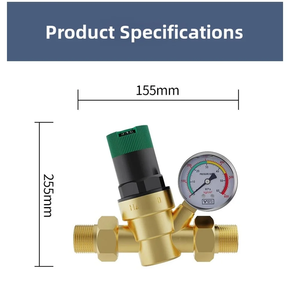 Water Pressure Reducing Valve with Filter and Pressure Gauge for Home RV Camping Water Distribution Systems Water