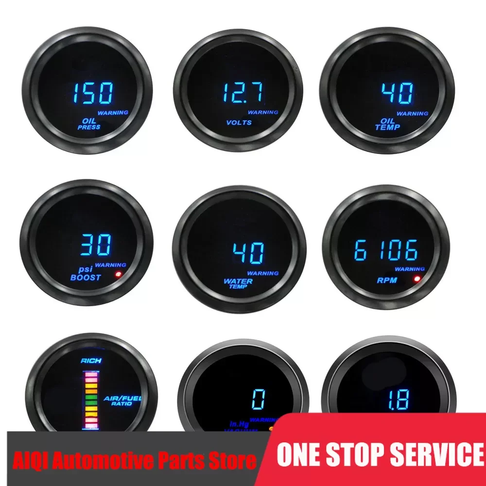 

2" 52mm 12V Universal Boost Gauge Bar Psi Water Temp Oil Temp Press Voltmeter Tachometer Air Fuel Ratio Table VACUUM Gauge