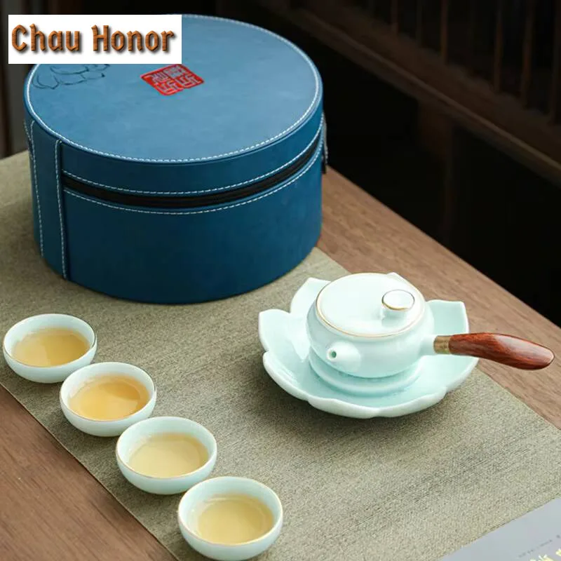 High Grade Mutton-fat Jade Tea Set Ceramic Business Gift Giving Travel Set Kung Fu Tea Set Outdoor Storage Portable Drinkware